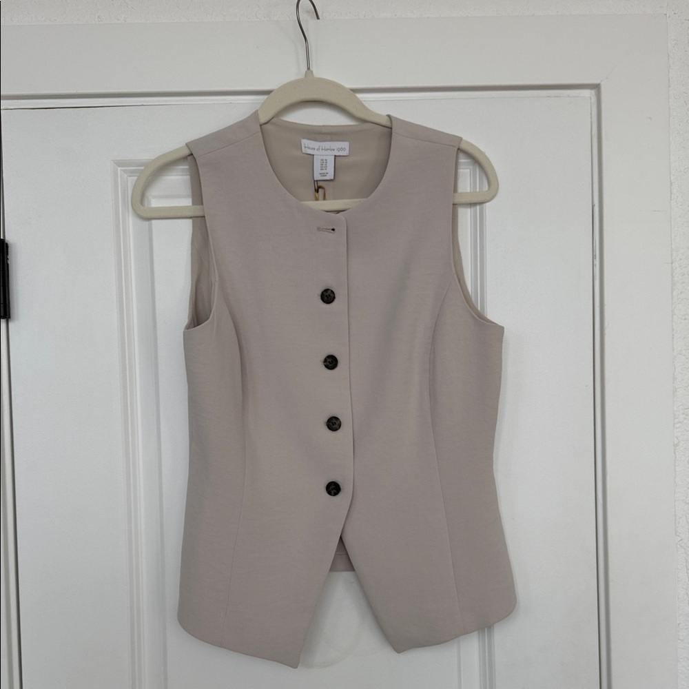 Sleeveless Taupe Button Front Vest- House of Harlow